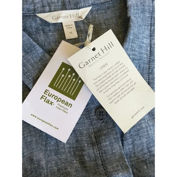 NWT Garnet Hill Classic Linen Shirt Dress Size 14 Button Up Collared Sleeveless - Picture 9 of 13